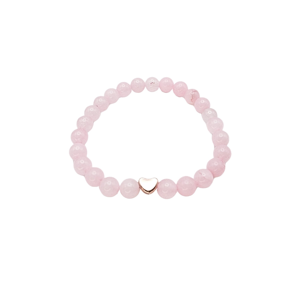 Edelsteinarmband „Rosenquarz & Herz roségold“ (6 mm Perlen) für Liebe, Selbstfürsorge & emotionale Heilung