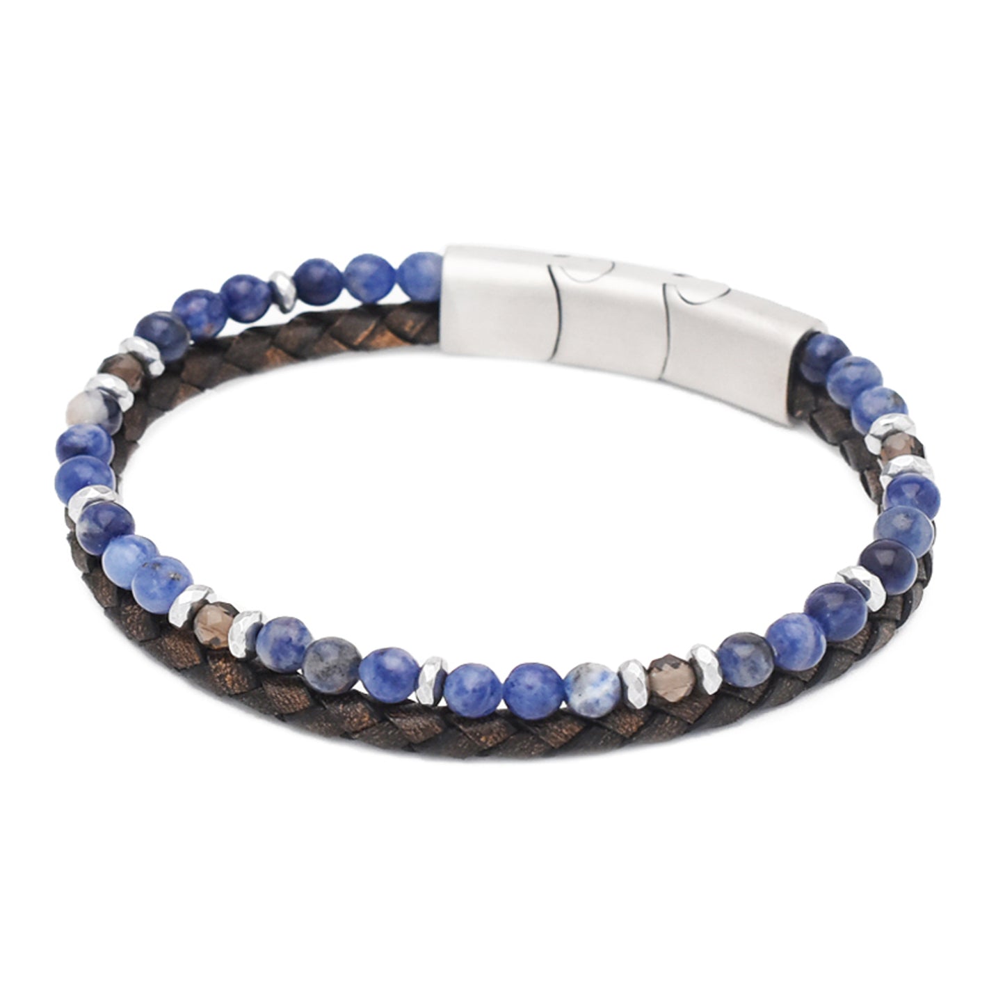 Armband "Klarheit" Leder braun, Sodalith, Rauchquarz & Hämatit – Fokus, Mut & Lebenskraft