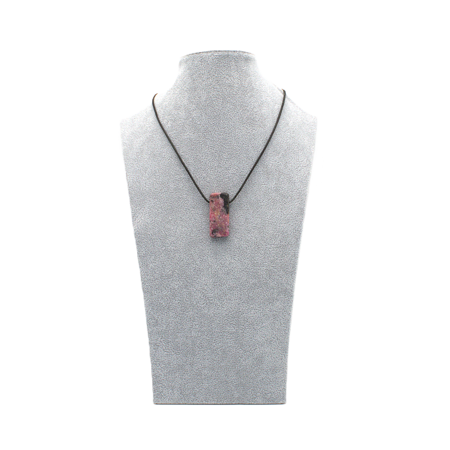 Anhänger Rhodonit, handgefertigt, gebohrt, länglich