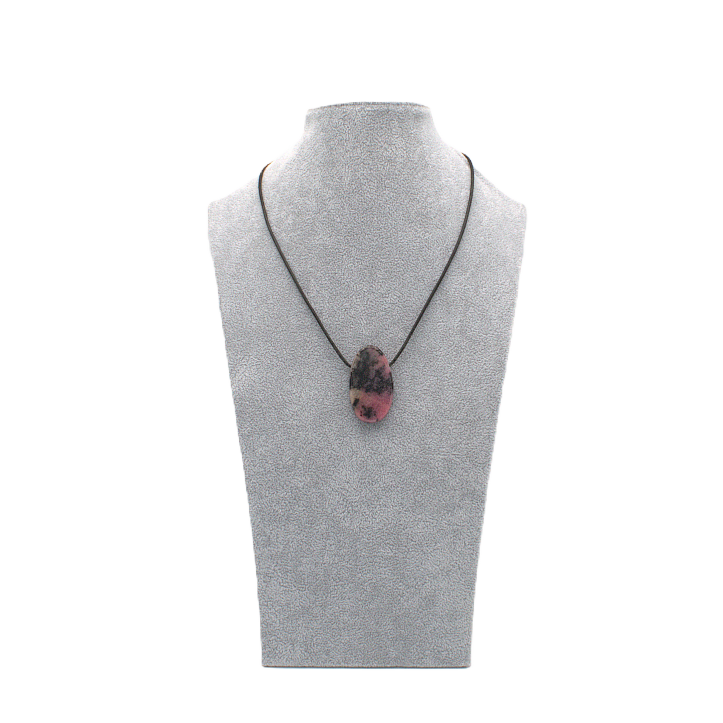 Anhänger Rhodonit, handgefertigt, gebohrt, oval schmal