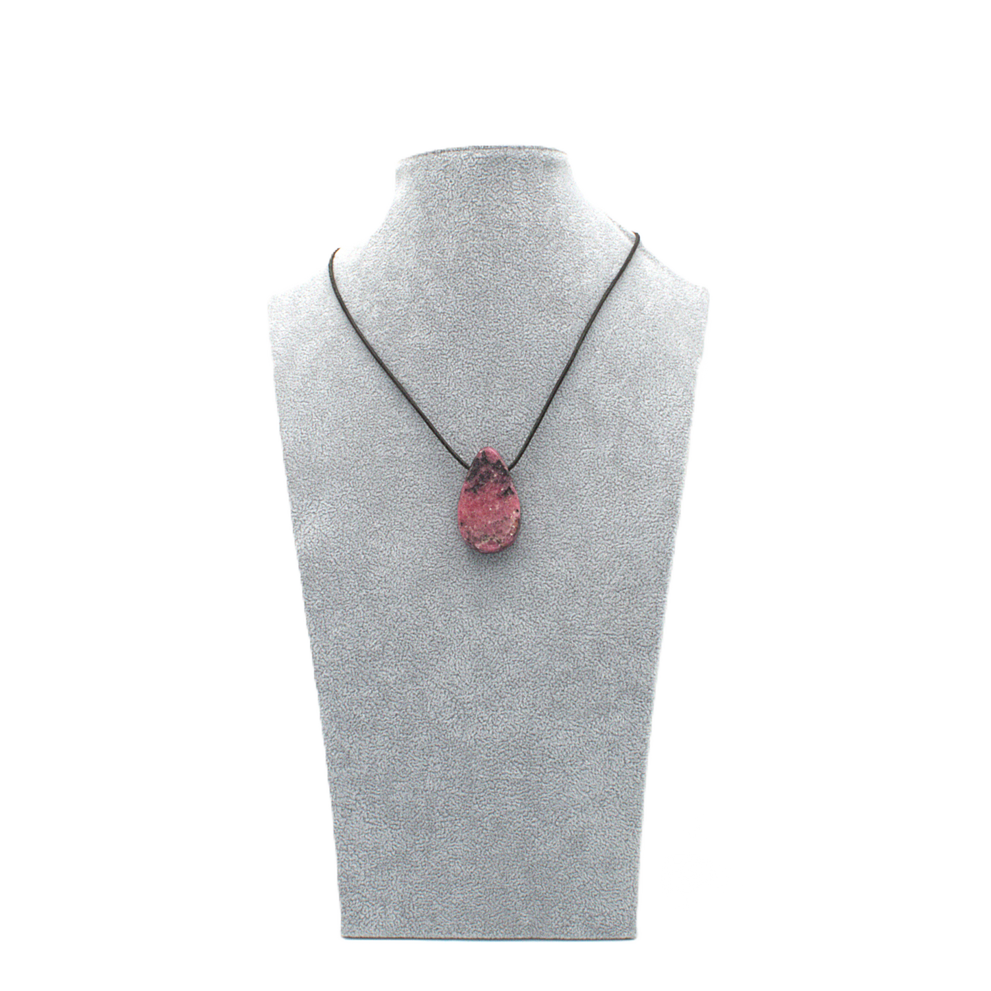 Anhänger Rhodonit, handgefertigt, gebohrt, Tropfen