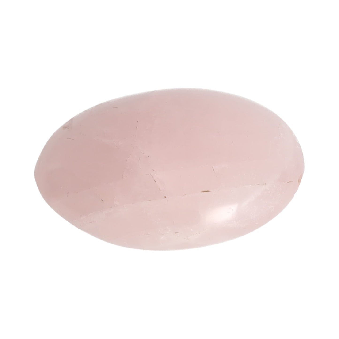 Nahaufnahme des Rosenquarz Handschmeichlers, sanfte rosa Farbe, symbolisiert Liebe, Mitgefühl und emotionale Heilung.