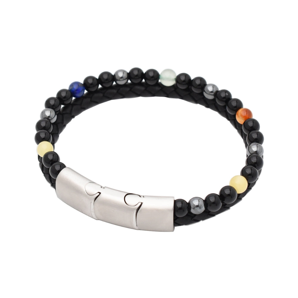 Armband „Rainbow Style“ Leder schwarz, Achat & Onyx – Harmonie, Stärke & Farbe