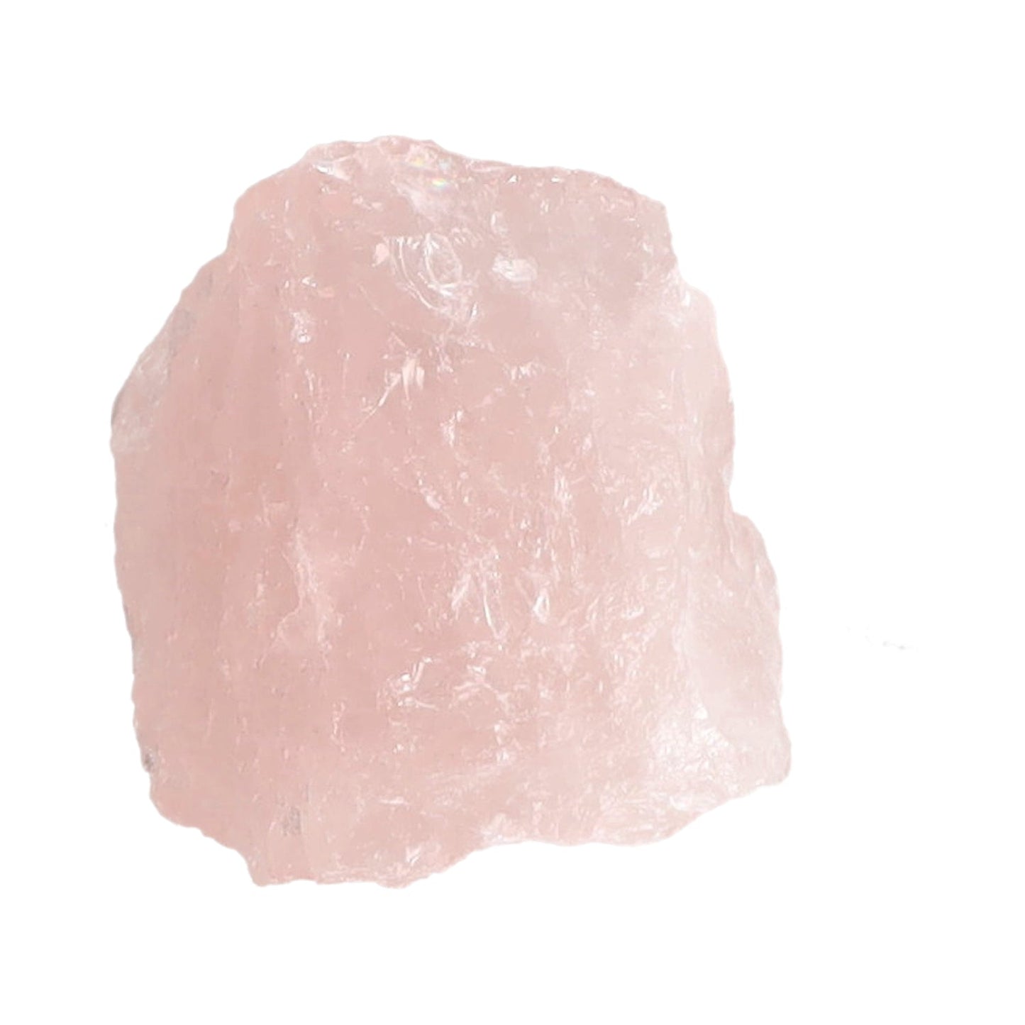 Detailansicht eines Rosenquarz Rohsteins in sanften Rosatönen, symbolisiert Liebe, Mitgefühl und emotionale Heilung.