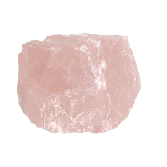 Detailansicht eines Rosenquarz Rohsteins in sanften Rosatönen, symbolisiert Liebe, Mitgefühl und emotionale Heilung.