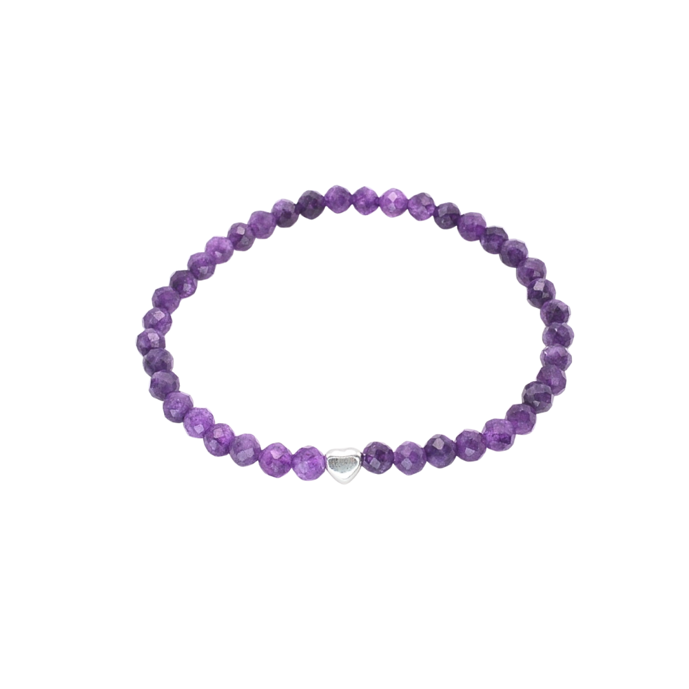 Edelsteinarmband „Amethyst & Herz silber“ (4mm Perlen) für innere Schutz, Klarheit & innere Balance