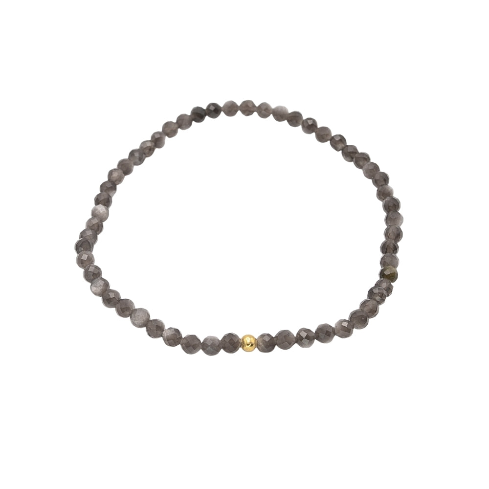 Edelsteinarmband "Obsidian & Gold" (3mm Perlen, facettiert) für Schutz, Klarheit & innere Stärke