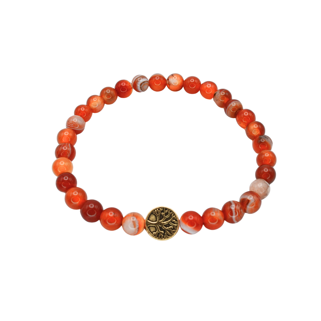 Edelsteinarmband „Karneol & Lebensbaum gold“ (6 mm Perlen) für Lebensfreude & Aktivierung