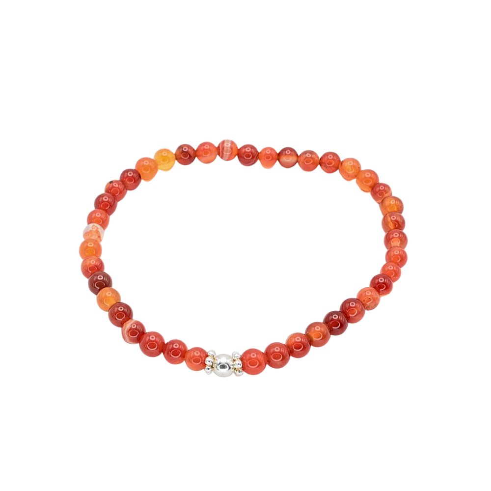 Edelsteinarmband „Karneol & Silber Deluxe“ (4 mm Perlen) für Lebensfreude & innere Stärke