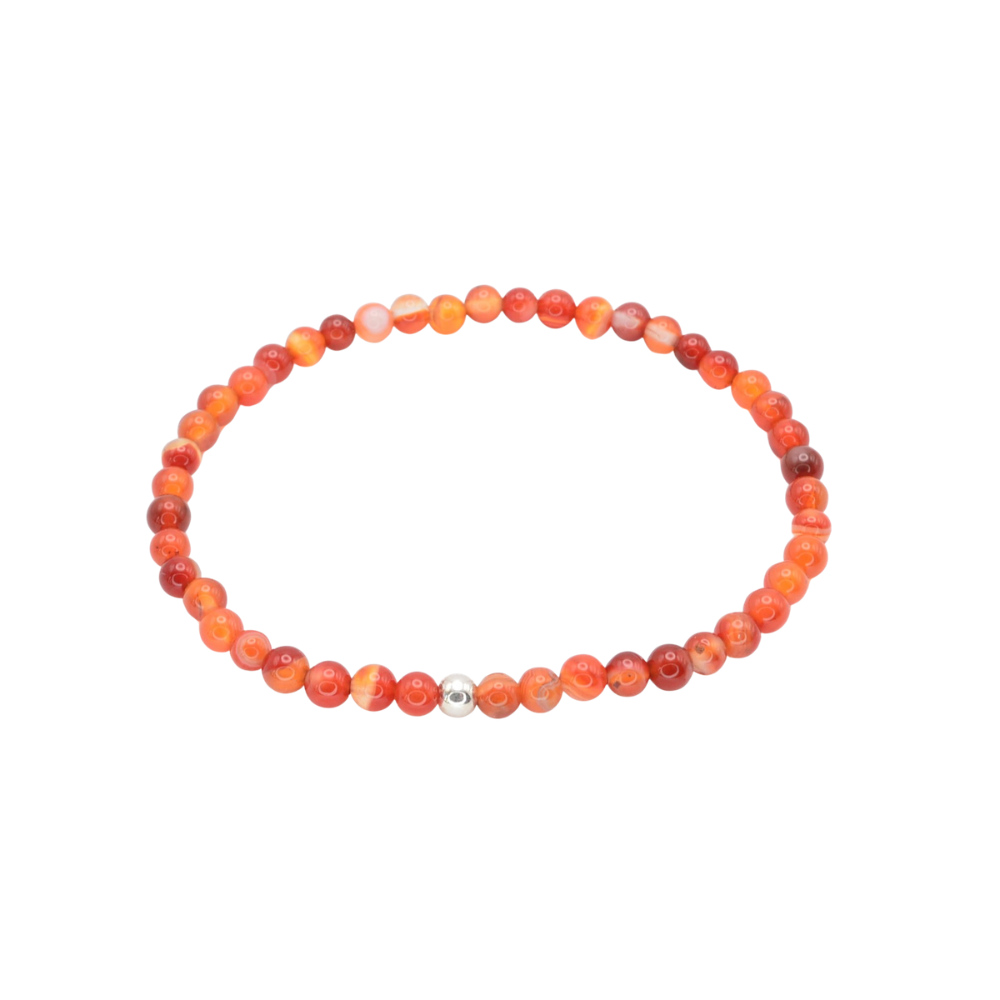 Edelsteinarmband „Karneol & Silber“ (4 mm Perlen) für Lebensfreude, Mut & innere Stärke