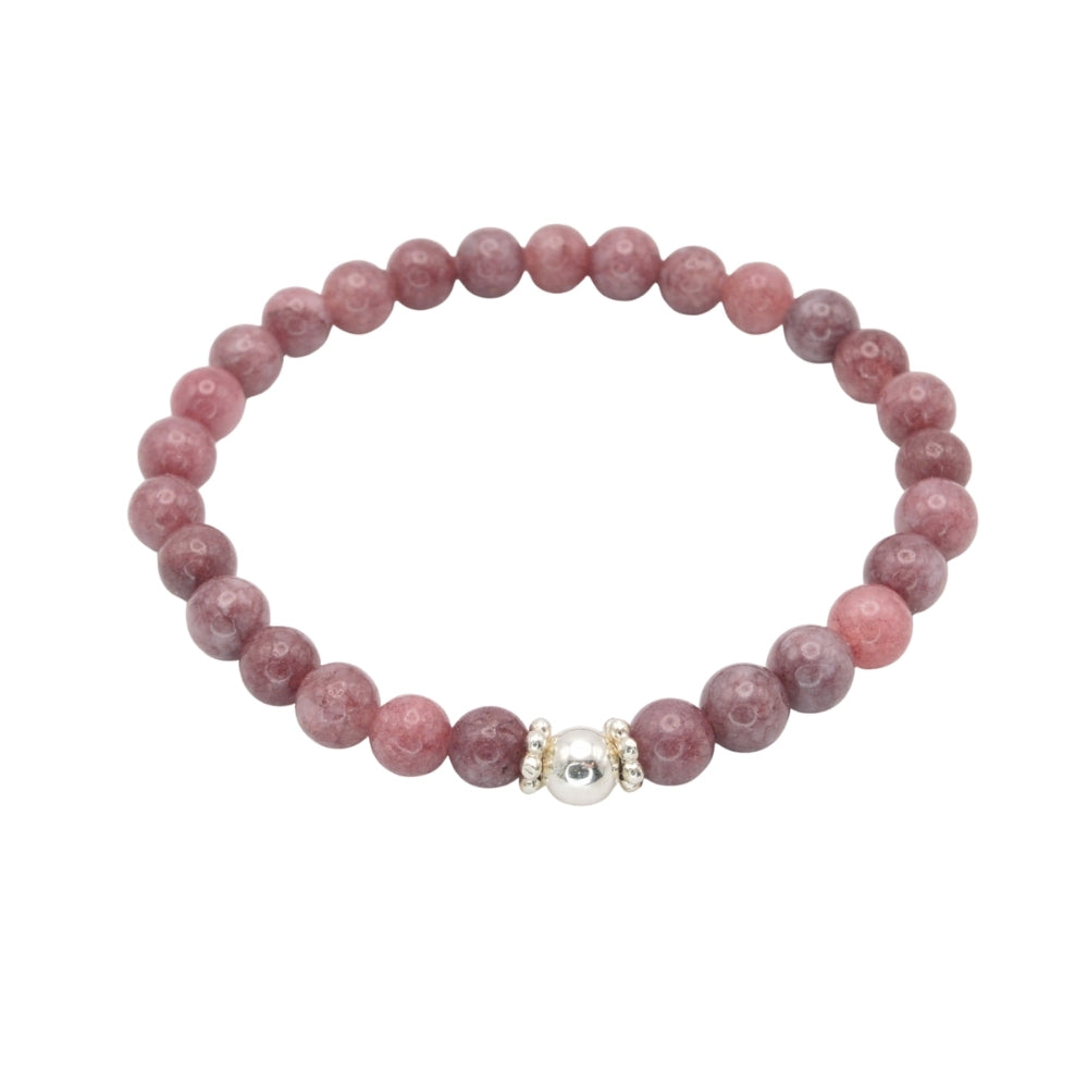 Edelsteinarmband „Lepidolith & Silber Deluxe“ (6 mm Perlen) für Gelassenheit, Balance & Herzensruhe