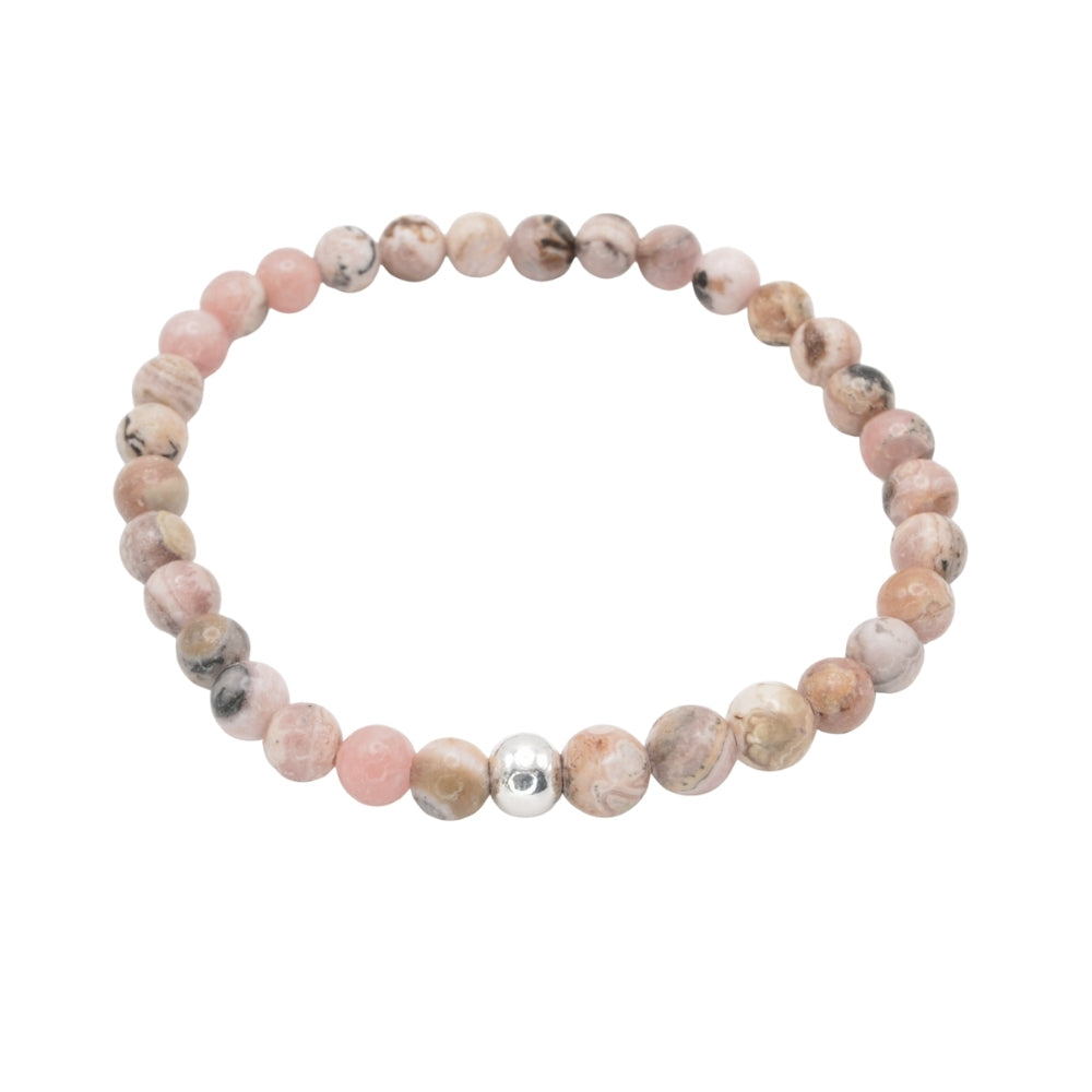 Edelsteinarmband „Rhodochrosit & Silber“ (6 mm Perlen) für Liebe, Herzensfreude & innere Balance
