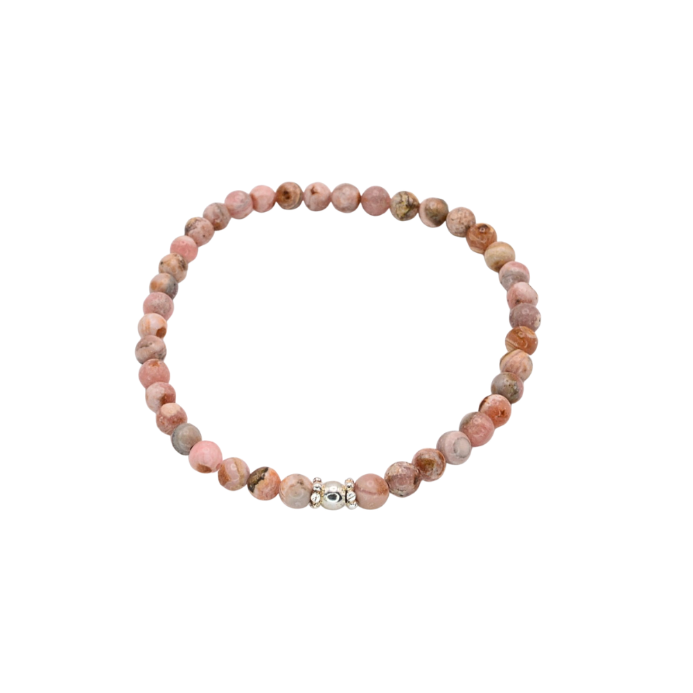Edelsteinarmband „Rhodochrosit & Silber Deluxe“ (4 mm Perlen) für Liebe, Selbstvertrauen & emotionale Balance