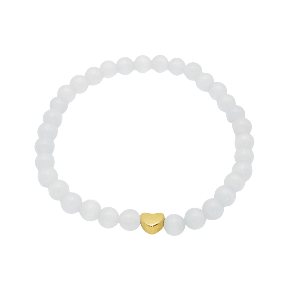 Edelsteinarmband „Selenit & Herz gold“ (6mm Perlen) für Reinheit, Liebe & innere Harmonie