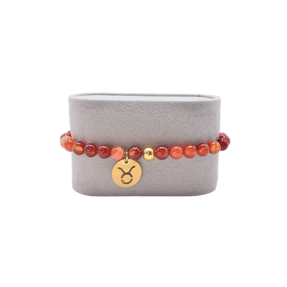 Edelsteinarmband „Karneol & Gold“ (6 mm Perlen) für Sternzeichen Stier