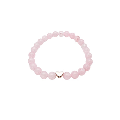Edelsteinarmband „Rosenquarz & Herz roségold“ (6 mm Perlen) für Liebe, Selbstfürsorge & emotionale Heilung