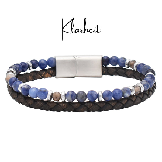 Armband "Klarheit" Leder braun, Sodalith, Rauchquarz & Hämatit – Fokus, Mut & Lebenskraft