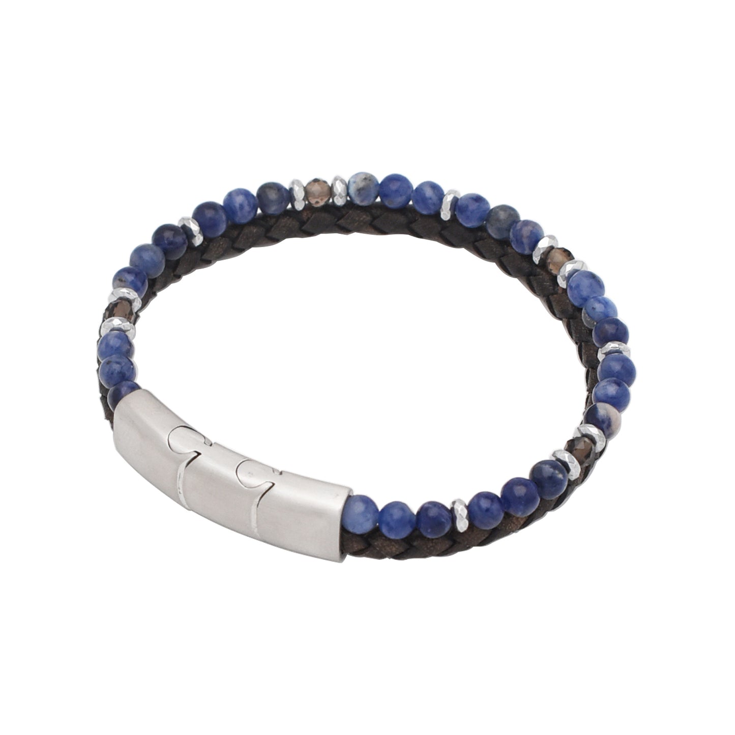 Armband "Klarheit" Leder braun, Sodalith, Rauchquarz & Hämatit – Fokus, Mut & Lebenskraft