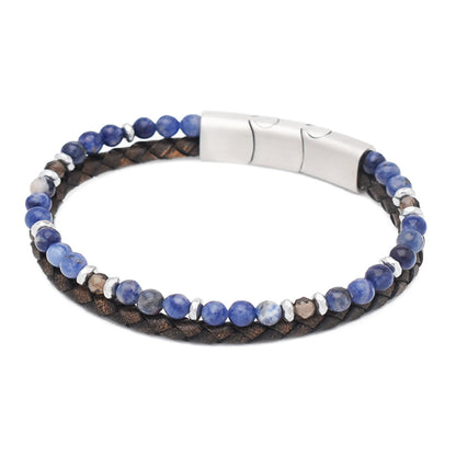 Armband "Klarheit" Leder braun, Sodalith, Rauchquarz & Hämatit – Fokus, Mut & Lebenskraft