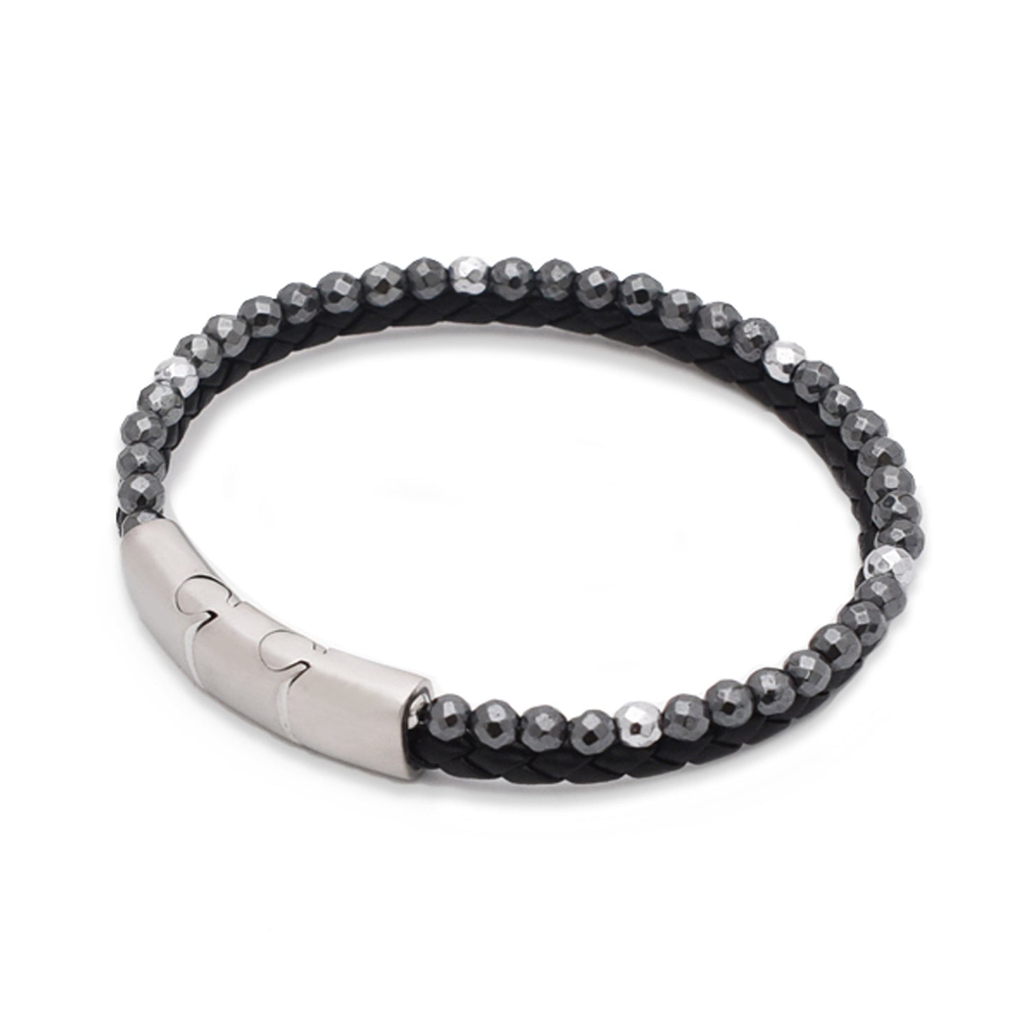 Armband "Mut" Leder schwarz, Hämatit – Lebensfreude, Entschlossenheit & innere Stärke