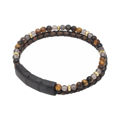 Armband "Schutz" Leder braun, Tigerauge, Rauchquarz & Hämatit – Mut, Ausgeglichenheit & Sicherheit