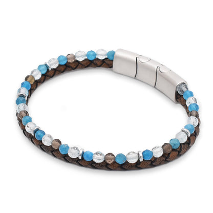 Armband "Motivation" Leder braun, Apatit, Blauer Topas, Rauchquarz & Hämatit – Zielstrebigkeit, Inspiration & Lebenskraft