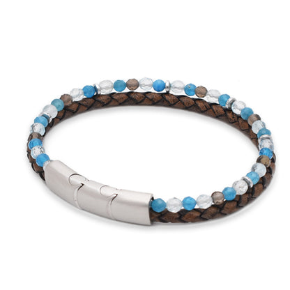 Armband "Motivation" Leder braun, Apatit, Blauer Topas, Rauchquarz & Hämatit – Zielstrebigkeit, Inspiration & Lebenskraft