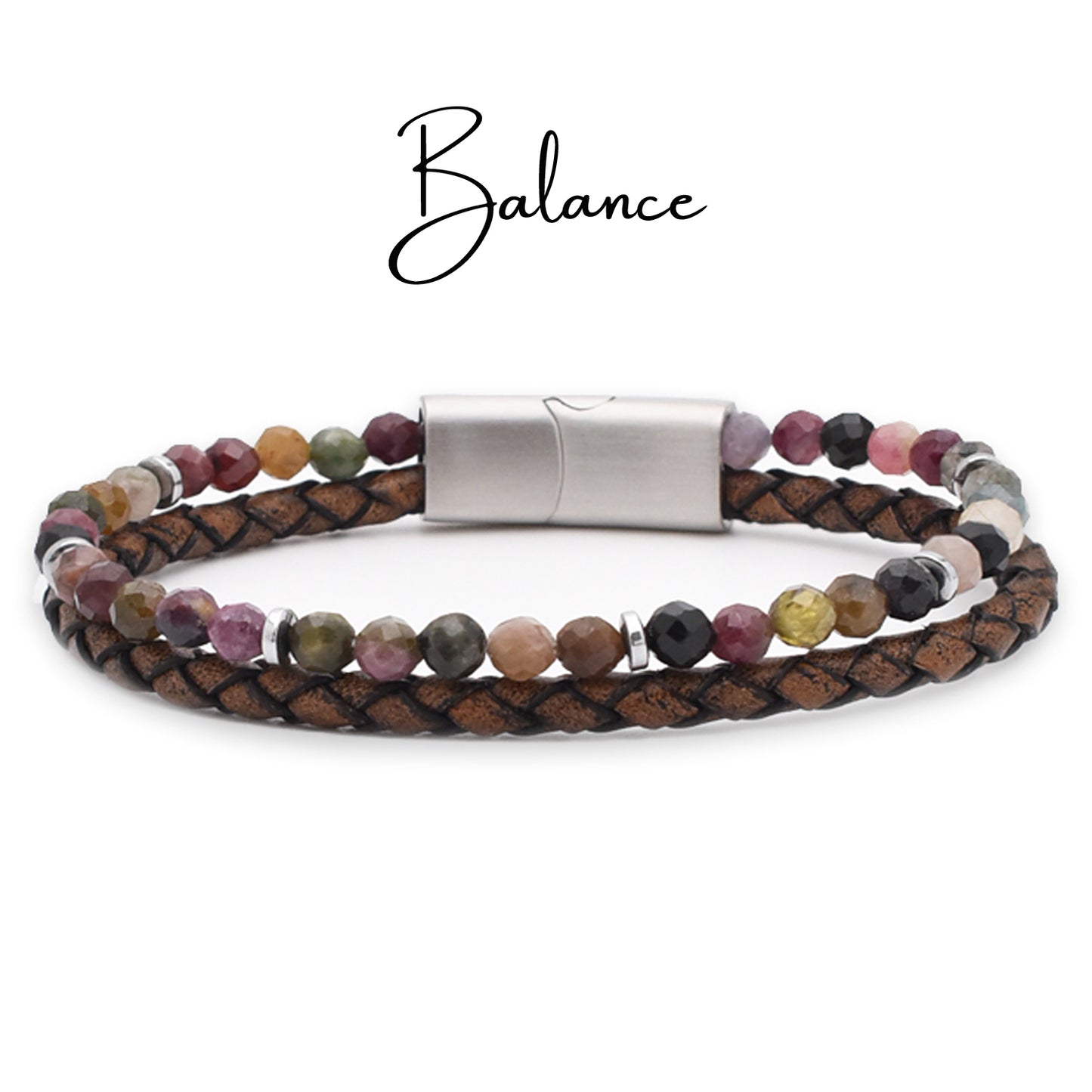 Armband "Balance" Leder braun, Turmalin & Hämatit – Harmonie, Klarheit & innere Stärke