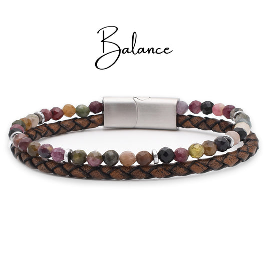 Armband "Balance" Leder braun, Turmalin & Hämatit – Harmonie, Klarheit & innere Stärke