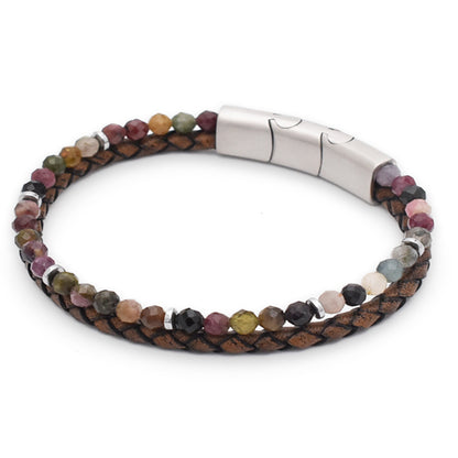 Armband "Balance" Leder braun, Turmalin & Hämatit – Harmonie, Klarheit & innere Stärke