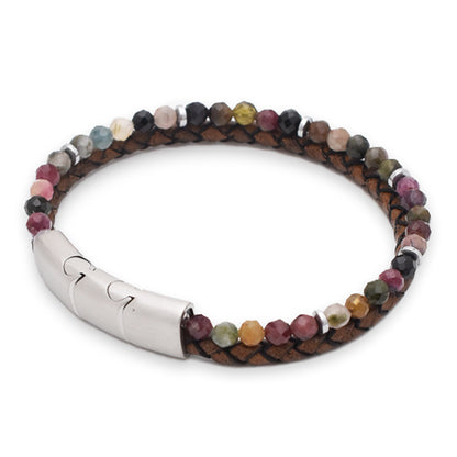 Armband "Balance" Leder braun, Turmalin & Hämatit – Harmonie, Klarheit & innere Stärke