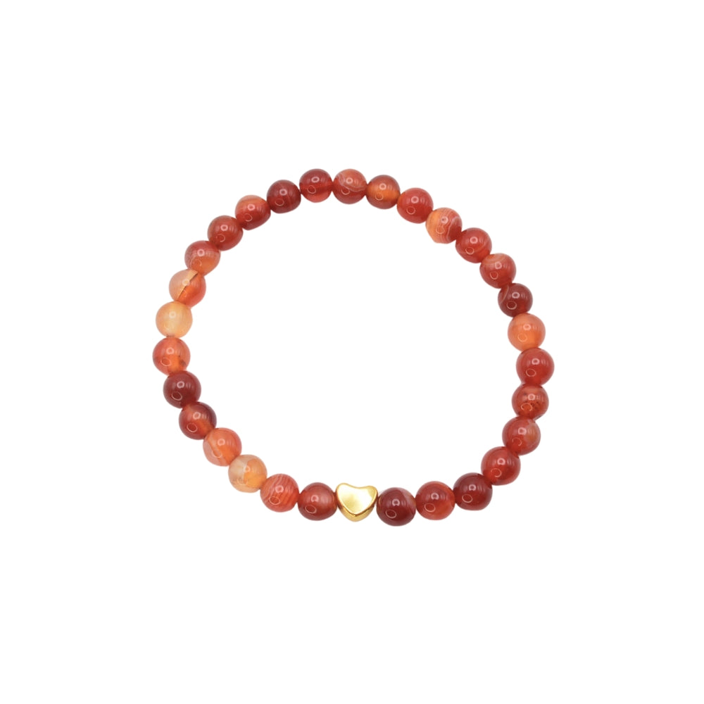 Edelsteinarmband „Karneol & Herz gold“ (6?mm Perlen) für Lebensfreude & Aktivierung