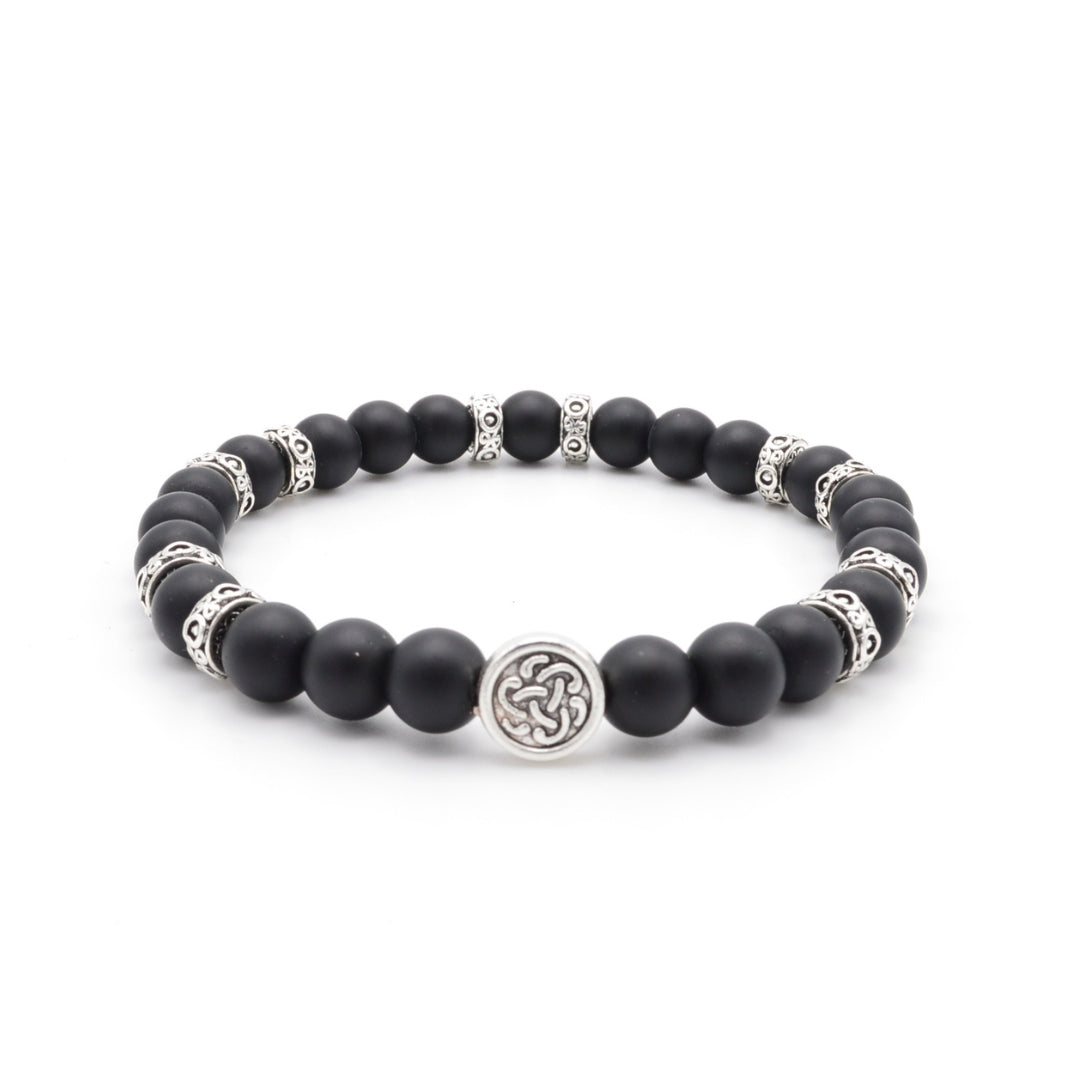 Edelsteinarmband 'Lebensblume #1' mit schwarzem Achat (8mm Perlen) für Schutz & Erdung