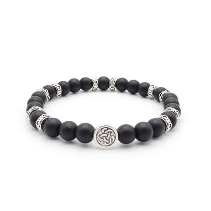 Edelsteinarmband 'Lebensblume #1' mit schwarzem Achat (8mm Perlen) für Schutz & Erdung