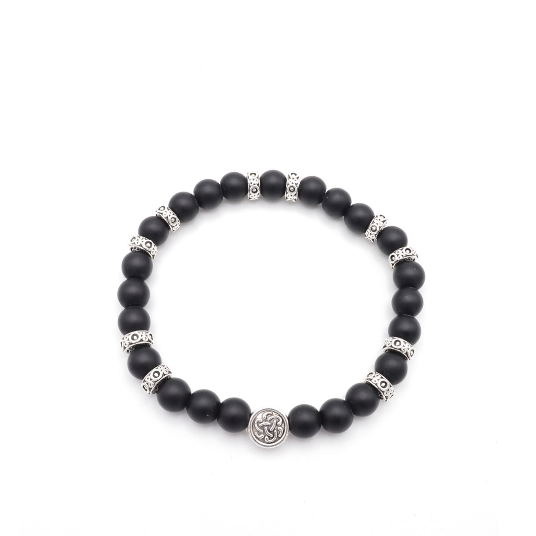 Edelsteinarmband 'Lebensblume #1' mit schwarzem Achat (8mm Perlen) für Schutz & Erdung