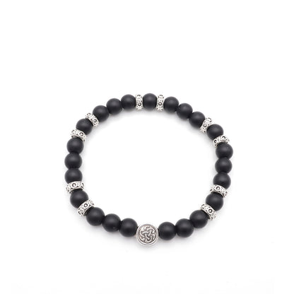 Edelsteinarmband 'Lebensblume #1' mit schwarzem Achat (8mm Perlen) für Schutz & Erdung