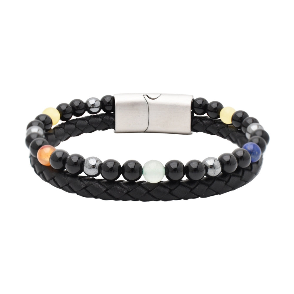 Armband „Rainbow Style“ Leder schwarz, Achat & Onyx – Harmonie, Stärke & Farbe