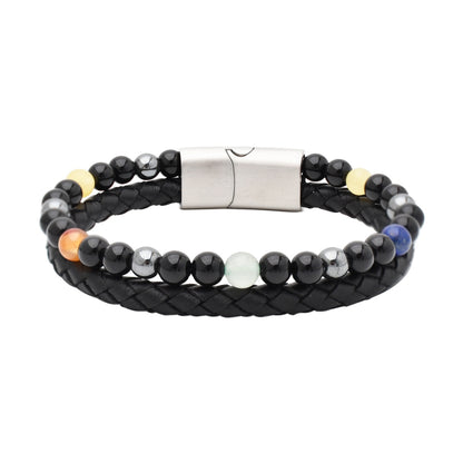 Armband „Rainbow Style“ Leder schwarz, Achat & Onyx – Harmonie, Stärke & Farbe