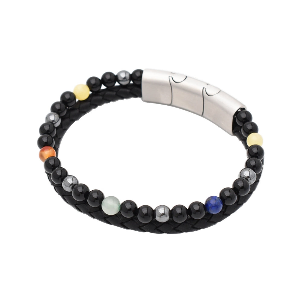 Armband „Rainbow Style“ Leder schwarz, Achat & Onyx – Harmonie, Stärke & Farbe