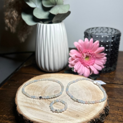 Edelsteinarmband "Morganit & Herz silber" (3mm Perlen, facettiert) Liebe, Herzensfreude & innere Harmonie