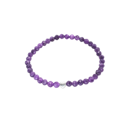 Edelsteinarmband „Amethyst & Herz silber“ (4mm Perlen) für innere Schutz, Klarheit & innere Balance