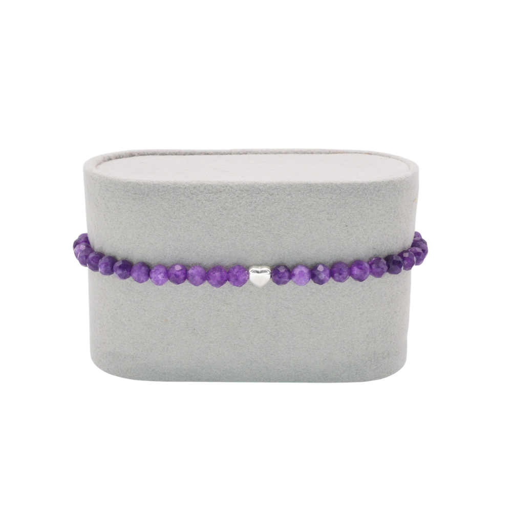 Edelsteinarmband „Amethyst & Herz silber“ (4mm Perlen) für innere Schutz, Klarheit & innere Balance