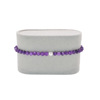 Edelsteinarmband „Amethyst & Herz silber“ (4mm Perlen) für innere Schutz, Klarheit & innere Balance