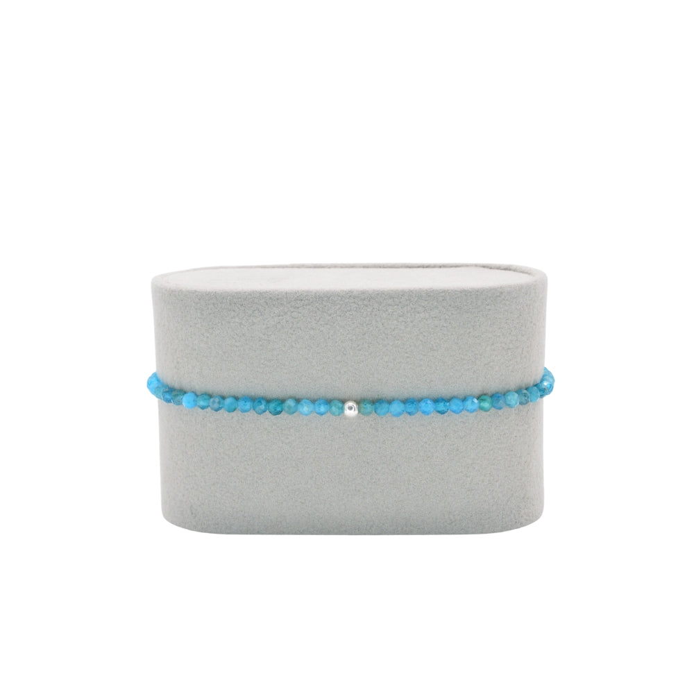 Edelsteinarmband Apatit blau, 3mm Perlen, facettiert, handgefertigt