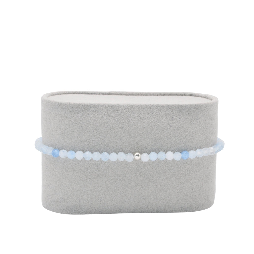 Edelsteinarmband "Aquamarin & Silber" (3mm Perlen, facettiert) für Ruhe, Klarheit & Gelassenheit