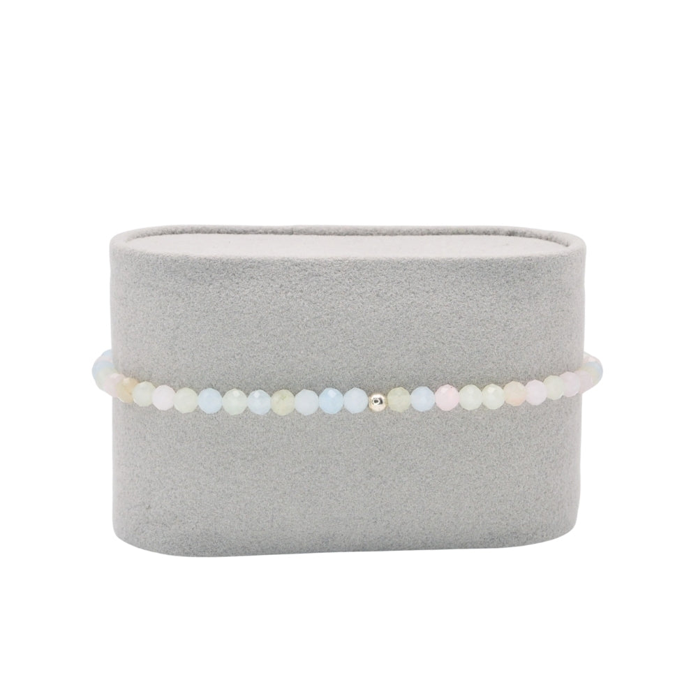 Edelsteinarmband "Morganit & Silber" (3mm Perlen, facettiert) für Liebe, Harmonie & Herzensruhe