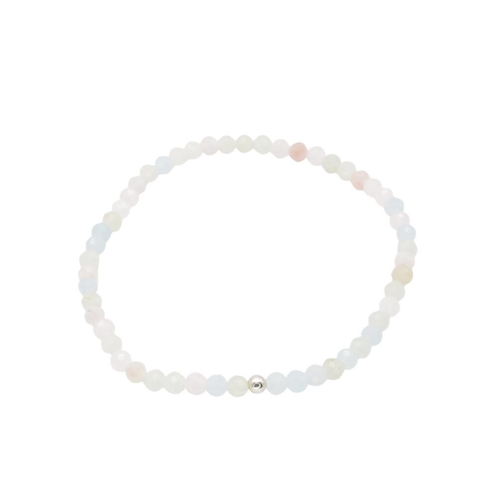 Edelsteinarmband "Morganit & Silber" (3mm Perlen, facettiert) für Liebe, Harmonie & Herzensruhe