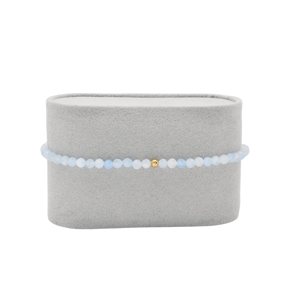 Edelsteinarmband "Aquamarin & Gold" (3mm Perlen, facettiert) für Ruhe, Klarheit & Gelassenheit