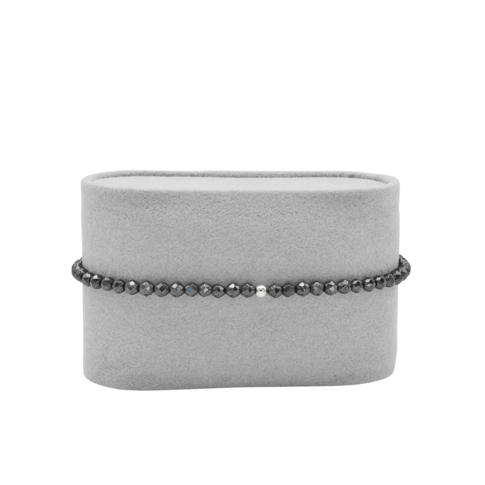 Edelsteinarmband "Hämatit & Silber" (3mm Perlen, facettiert) für Schutz, Stabilität & innere Stärke