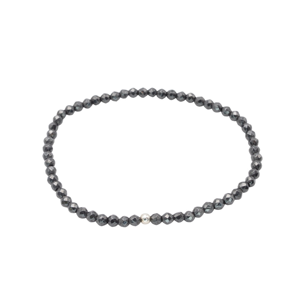 Edelsteinarmband "Hämatit & Silber" (3mm Perlen, facettiert) für Schutz, Stabilität & innere Stärke
